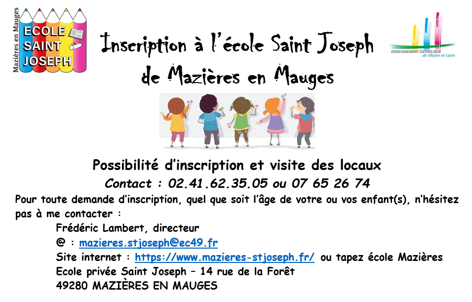 Inscription à l'école Saint Joseph de Mazières-en-Mauges 2024